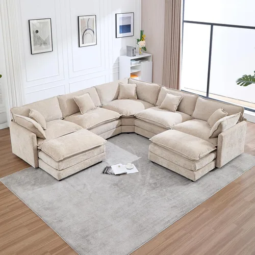 Vista 17 de Sofá modular de gran tamaño, sofá grande en forma de U con asiento profundo, sofás de nube de felpilla para sala de estar, sofá modular convertible
