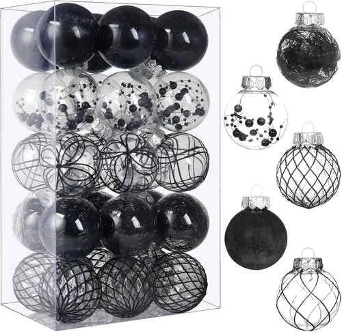 Vista 15 de Juego de adornos de bola de Navidad, 20 unidades, grandes, color negro transparente, inastillables, 3.150 in/3.15 pulgadas, adornos de Navidad