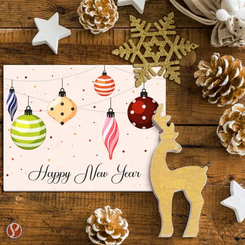 Vista 3 de 2026 Tarjetas de Feliz Año Nuevo y sobres – Bombas coloridas brillantes, saludos navideños de Navidad, invitaciones, agradecimientos, anuncios