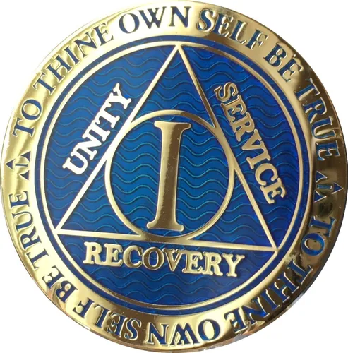 Vista 5 de RecoveryChip 1 año AA Medallion Reflex Blue Gold Plated Chip