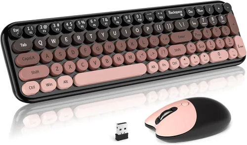 Vista 12 de Dilter Combo de teclado y mouse inalámbricos, teclado retro portátil con tamaño compacto, mouse conectado USB 2 en 1 para Windows 7/8/10, laptop