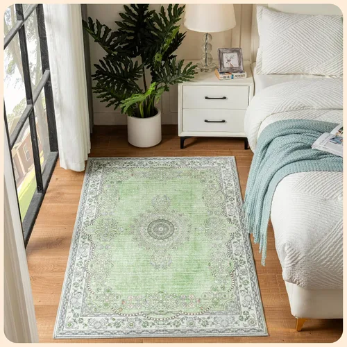 Vista 331 de Istana Alfombra larga antideslizante de 2.5 x 8 para el hogar, para pasillo y cocina, lavable, sedosa y suave al tacto, elegante, color azul y marfil