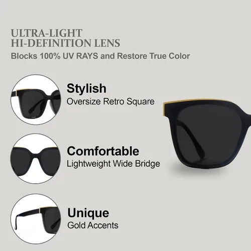 Vista 5 de NYS Collection Gafas de sol polarizadas clásicas planas y cuadradas de gran tamaño para mujer, 100% protección UV