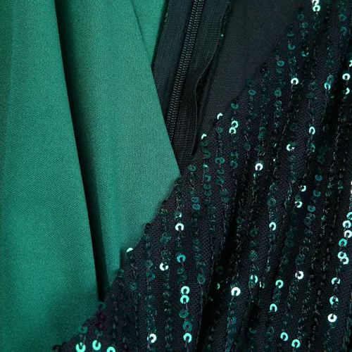 Vista 6 de Vestido de cóctel con lentejuelas y retazos, ajustado, sexy, cuello en V profundo, elegante, vestido de manga larga, mini vestido de noche