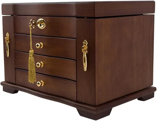 Vista 3 de CXDTBH - Joyero con cerradura, de madera antigua, estilo chino, europeo, caja de almacenamiento de joyas retro chino