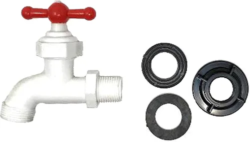 Vista 2 de Grifo de tambor Válvula de barril de lluvia Espiga de 1/2 "Entrada macho NPT x 3/4" NPT Grifo de salida de manguera [600-538] Llave para Barril