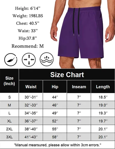 Vista 6 de COOFANDY Pantalones cortos de entrenamiento para hombre de 7 pulgadas, paquete de 2 pantalones cortos de entrenamiento ajustados de secado rápido
