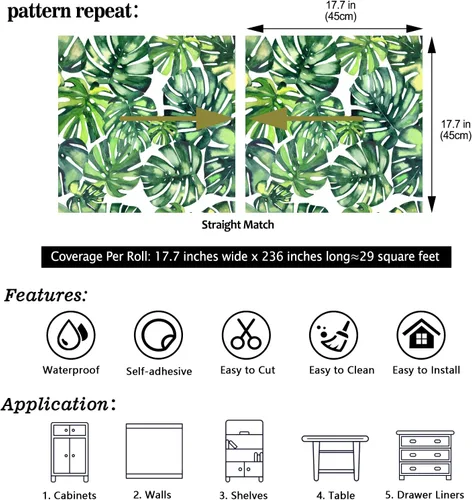 Vista 8 de CHIHUT Papel tapiz de hojas de palmera tropical de Monstera con diseño de acuarela para despegar y pegar botánico para sala de estar, dormitorio