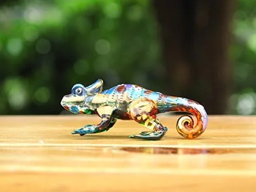 Vista 7 de Figura de animal de reptiles soplados de cristal de camaleón de 2 pulgadas hecha a mano - No.2