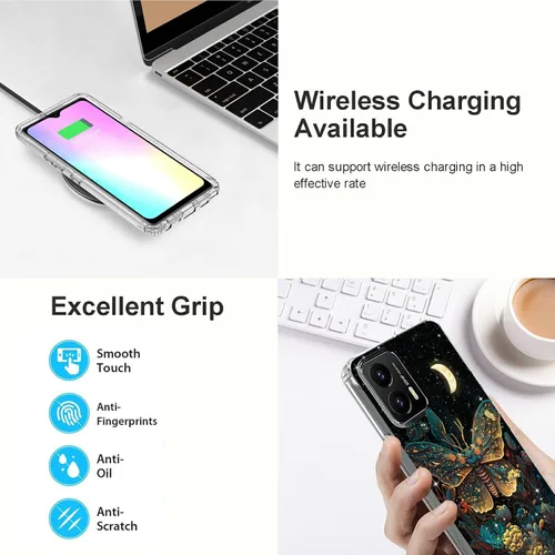 Vista 4 de Funda transparente para Motorola Moto G Stylus 5G 2023 con patrón de polilla de mariposa para mujeres y hombres, doble capa híbrida de poliuretano