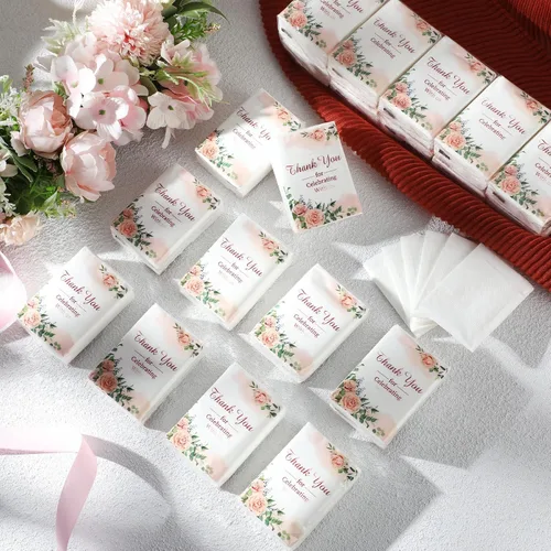 Vista 5 de Geelin Paquete de 100 pañuelos faciales de boda, bolsas de bienvenida, pañuelos de bolsillo, mini recuerdos de tamaño de viaje para invitados