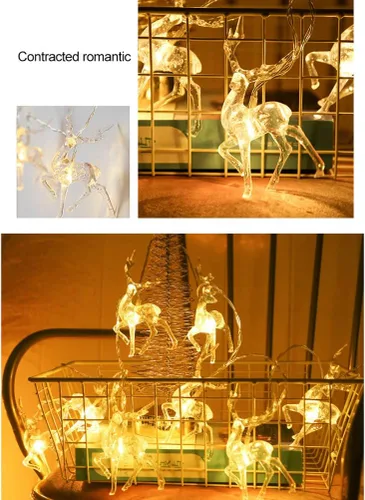 Vista 10 de Enfudid Tira de luces de Navidad con diseño de reno, 10 luces LED de color blanco cálido, funciona con USB, decoraciones de Navidad para regalos