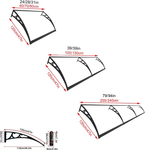 Vista 11 de Toldo transparente para ventana, toldo para puerta, resistente a los impactos, para puerta de ventana de patio, 60/80/100/47.2 in, cubierta