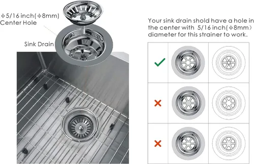 Vista 6 de KANARY Colador de repuesto para fregadero de cocina para desagües estándar (3-1/2 pulgadas), cuerpo de acero inoxidable con tapón de goma