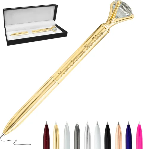 Vista 38 de Bolígrafos personalizados de diamantes personalizados con nombre a granel de metal de cristal grabado, bolígrafos divertidos brillantes a granel