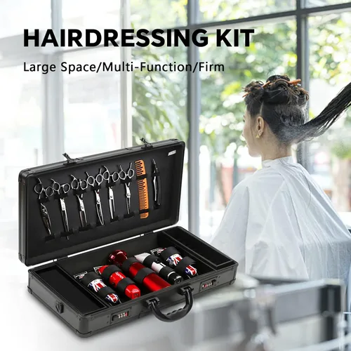 Vista 6 de Estuche de transporte de peluquería, estuche de viaje portátil, kit profesional para el cabello, organizador de almacenamiento, maleta con asa