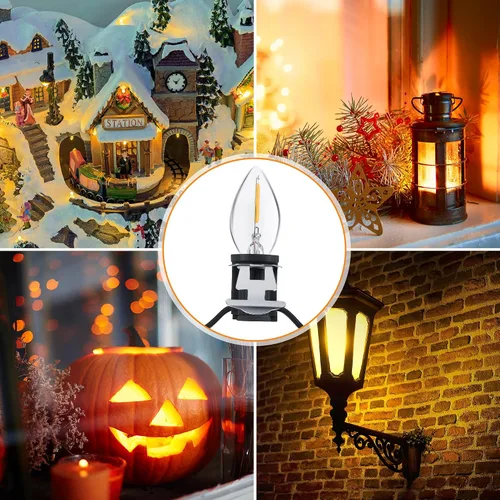 Vista 7 de Meonum Cable de accesorios con 9 bombillas LED, cable de luces de aldea de Navidad C7 de 16.4 pies con clip, luces de molde de soplado para luces