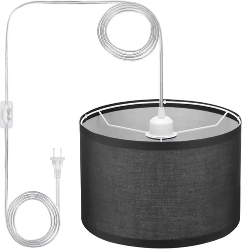 Vista 16 de PATIKIL - Lámpara colgante con enchufe, lámpara de 15 pies con cable de cuerda y interruptor de encendido/apagado, pantalla de tela de lino, enchufe