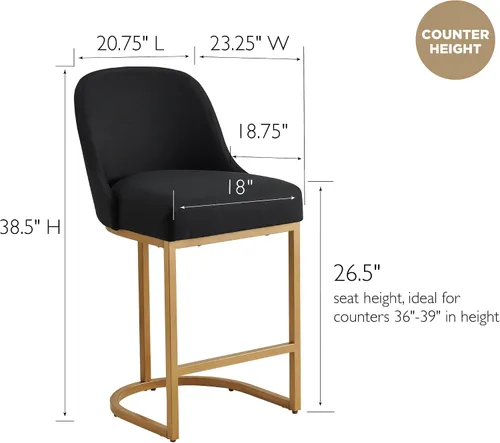 Vista 21 de Leick Home 214536 Barrelback Silla de comedor con base de metal, juego de 2, para comedor, asiento moderno de lino negro y base de metal dorado