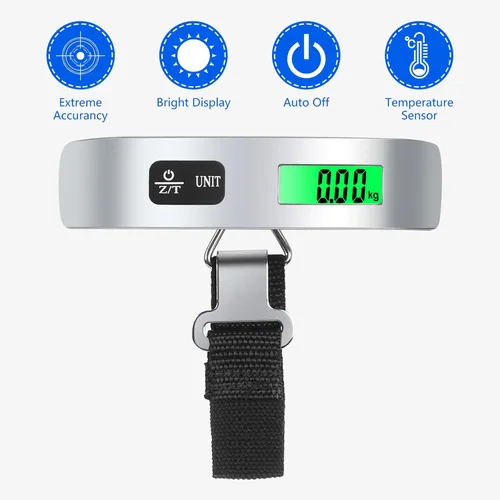 Vista 3 de VIGIND Báscula digital de equipaje, báscula electrónica portátil de equipaje de mano, báscula de maleta con sensor de temperatura y capacidad de 110