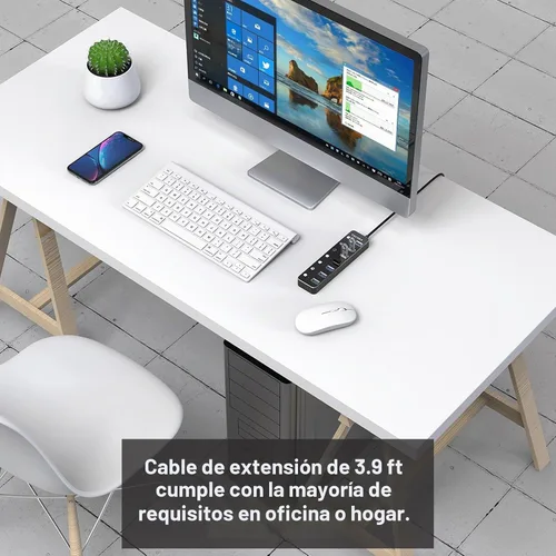 Vista 4 de Concentrador USB, concentrador USB 3.0 de 7 puertos VKUSRA con cable largo USB de 4 pies y concentrador USB 3.0 de aluminio con interruptor