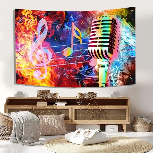 Vista 5 de TPMDFC Tapiz musical UV con luz negra, nota musical reactiva, tema fresco, tamaño pequeño, 40 pulgadas, 30 pulgadas, tapices colgantes de pared