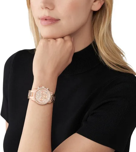 Vista 4 de Reloj Ritz de acero inoxidable para mujer de Michael Kors con cristal Topring.
