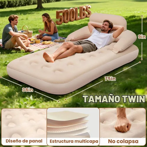 Vista 4 de MeiLyte Inflatable Bed Twin Size, Inflatable Air Mattress with Backrest