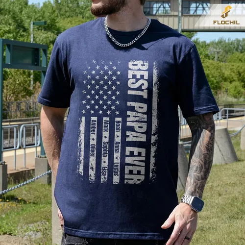 Vista 3 de FLOCHIL Camisa personalizada para papá para hombres, personalizada con nombres de niños, camiseta del día del padre, regalos