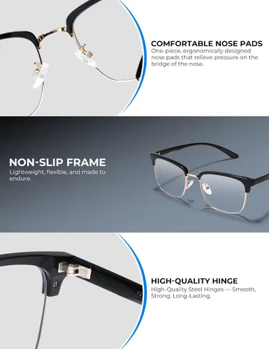 Vista 5 de ZanyLen Blue Light Glasses Men Rectangle Large Browline Computer Gaming Glasses