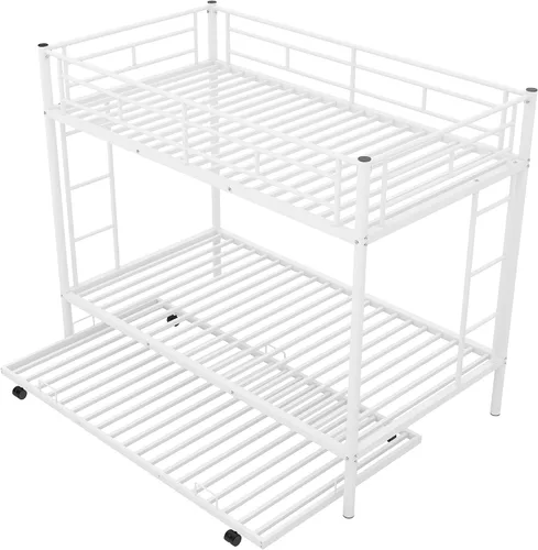 Vista 7 de Bellemave Litera individual sobre cama individual con nido, marco de cama de metal con escalera y rieles de seguridad para niños, niñas, niños