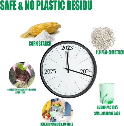 Vista 6 de BEIDOU-PAC Bolsas de basura compostables certificadas de 1.6 galones con asa, 125 bolsas de basura pequeñas de compost para cocina, bolsas de basura
