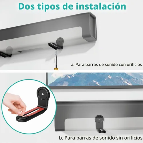 Vista 3 de WALI Soporte de pared para altavoz de canal central, soporte de pared universal para barra de sonido con capacidad para hasta 33 libras, los brazos