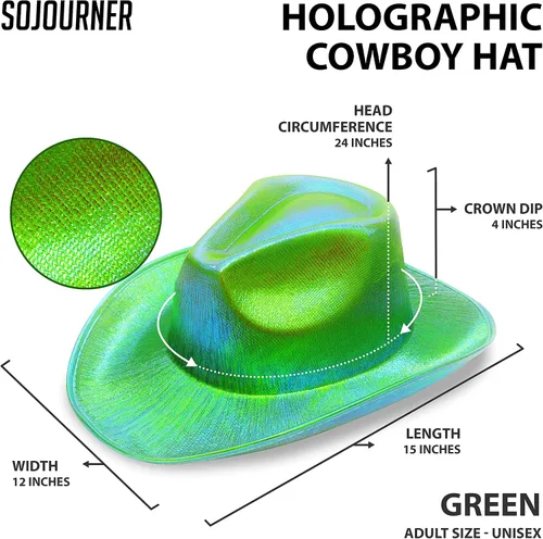 Vista 3 de SoJourner Bags Sombrero de vaquero espacial con purpurina brillante, divertido sombrero de vaquera holográfico metálico para fiesta