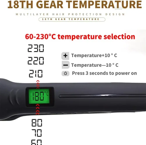 Vista 5 de Plancha de pelo profesional con pantalla digital, control de temperatura de 140.0-446.0 °F, material LCP antideslizante, pantalla LCD, cable