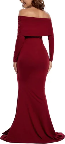 Vista 7 de Glampunch Vestido de maternidad con hombros descubiertos, manga larga, fruncido, vestido de maternidad para baby shower, fotografía, vestido