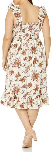 Vista 5 de The Drop - Kimi - Vestido fruncido por debajo de la rodilla con volantes en los hombros para mujer