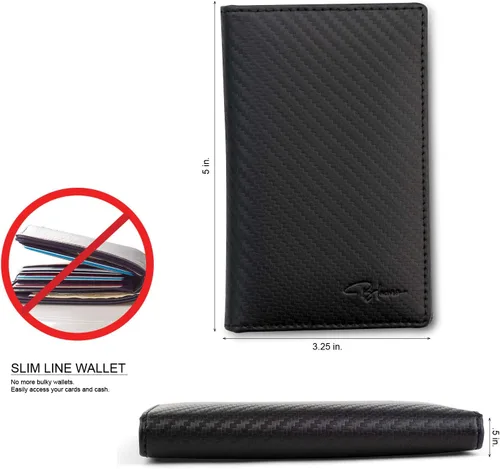 Vista 4 de Tressario - Cartera minimalista delgada para hombre con clip para dinero, bloqueo RFID, bolsillo en el pecho, caja de regalo de piel, Fibra
