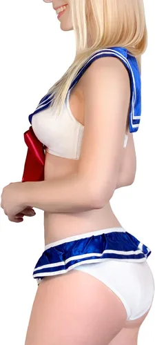 Vista 2 de Littleforbig Conjunto de lencería sexy con cuello marinero sin mangas, espalda descubierta, bikini para niñas