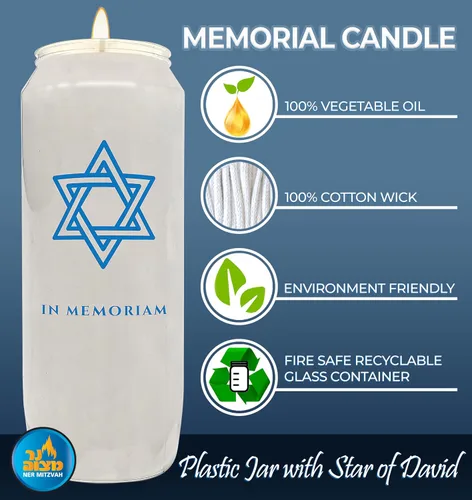 Vista 2 de Velas conmemorativas Yahrzeit de 9 días, 1 paquete, tarro de plástico, velas de pilar de 7 pulgadas de alto para religiosos, oración y vigilia