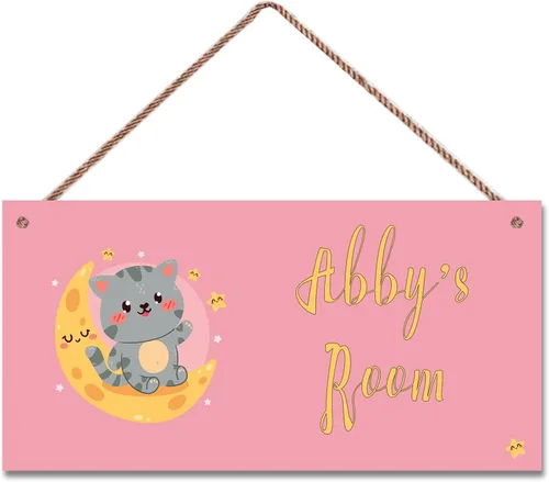 Vista 17 de Letreros personalizados de animales de dibujos animados para la cueva de hombrecito, letrero de gatos lindos, letrero personalizado para habitación