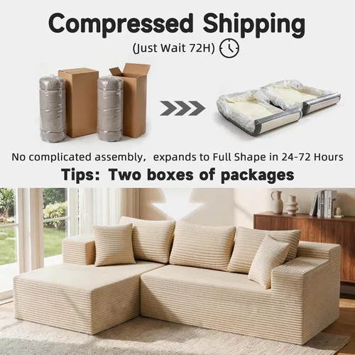 Vista 6 de Bashaw Sofá modular Cloud de 108 pulgadas sin hueso con diván, sofá modular en forma de L, asiento profundo, sofá comprimido de espuma viscoelástica