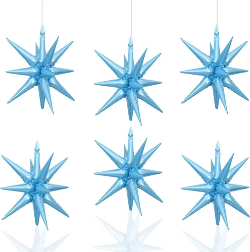 Vista 12 de 6 Globos de Papel de Aluminio con Forma de Estrella Negra de Una Pieza, Globo de Estrella de 14 Puntas 4D Cono Starburst de Mylar de 22 Pulgadas 22