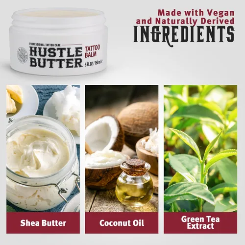 Vista 2 de Hustle Butter Tattoo Aftercare 5oz At Home y 1oz Bálsamo de cuidado posterior de tamaño de viaje, úsalo mientras cura nuevos tatuajes