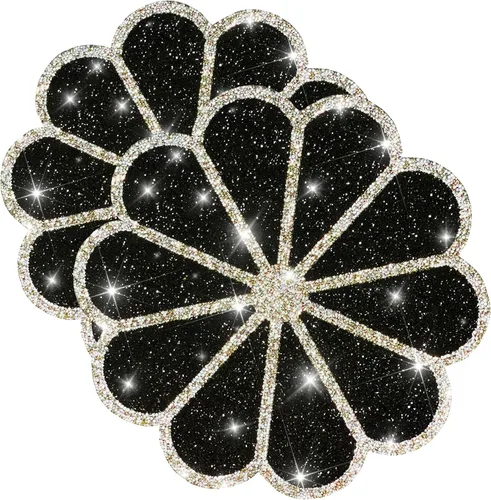 Vista 50 de Juego de 1 mantel individual redondo en negro, manteles individuales brillantes resistentes al calor, lavables, para cena, cocina, boda, decorativos