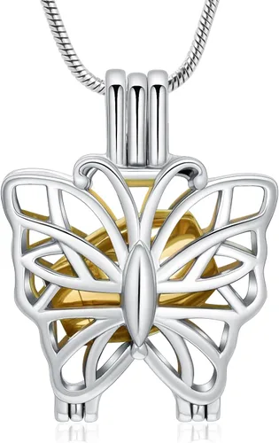 Vista 9 de Collar de urna de mariposa para cenizas, colgante de mariposa, collar de recuerdo de cremación para mujer Negro