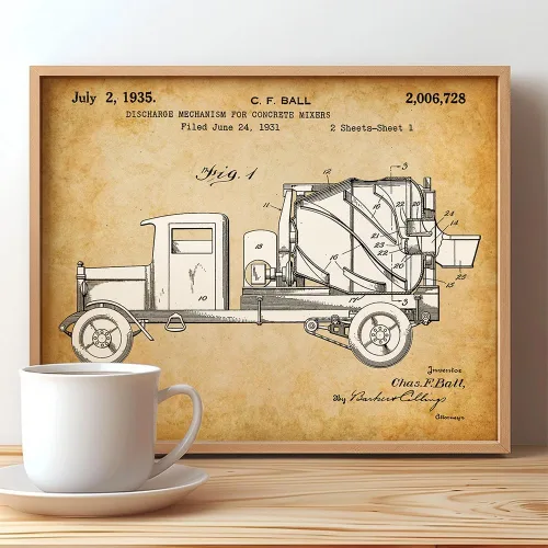 Vista 5 de Lone Star Art Mezclador de concreto – Impresión de patente enmarcada de 11 x 14 – Es una gran decoración de oficina y regalo para contratistas