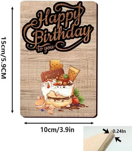 Vista 3 de Tarjeta de felicitación de madera de feliz cumpleaños, tarjetas de felicitación de madera, regalos para mujeres, hombres, niñas, niños, esposa