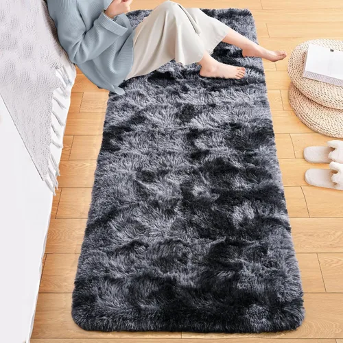 Vista 26 de ISEAU Alfombra de pasillo cómoda y esponjosa para dormitorio, de felpa con base de goma antideslizante, para dormitorio de bebé, al lado de la cama