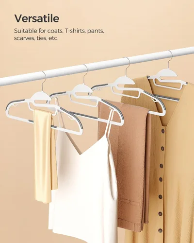 Vista 7 de SONGMICS Paquete de 50 percheros, perchas de plástico resistentes para trajes, apertura en forma de S, ahorro de espacio, gancho giratorio de 360º